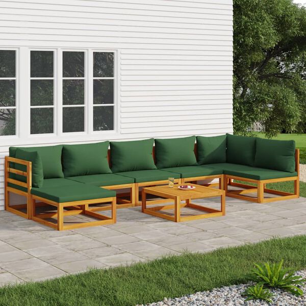 vidaXL 8-tlg. Garten-Lounge-Set mit Grünen Kissen Massivholz