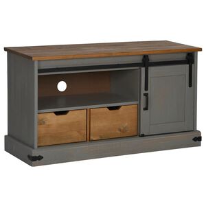 vidaXL TV-Schrank HALDEN mit Schiebet&uuml;r Grau 110x40x60 cm Massivholz