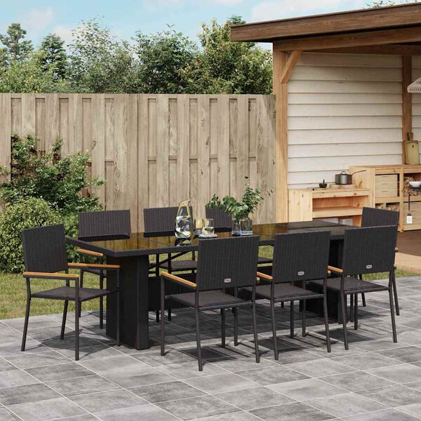 vidaXL Garten Essgruppe 9 pcs Schwarz Poly-Rattan