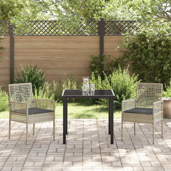 vidaXL Garten Essgruppe mit Kissen 3 pcs Hellgrau Poly-Rattan