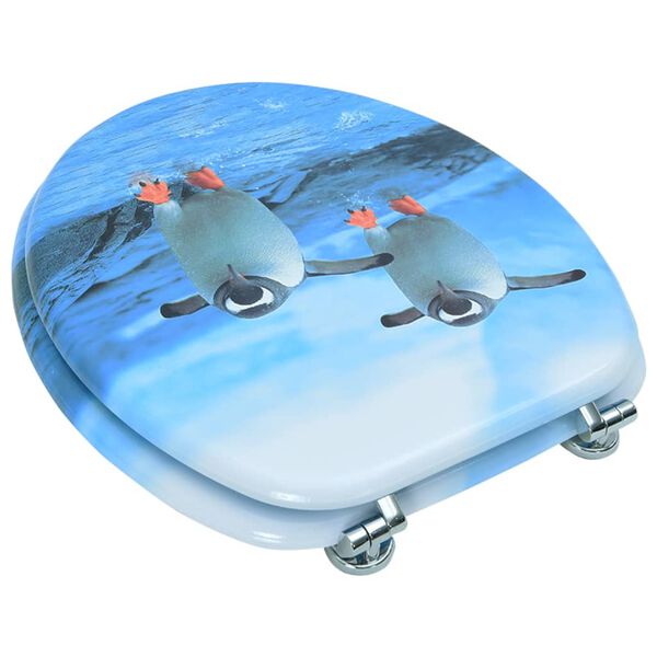 vidaXL Toilettensitz mit Deckel MDF Pinguin-Design