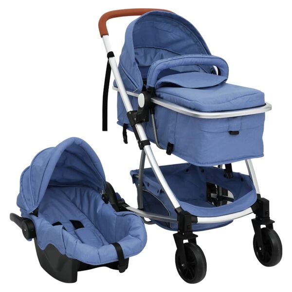 vidaXL 3-in-1-Kinderwagen Marineblau Aluminium