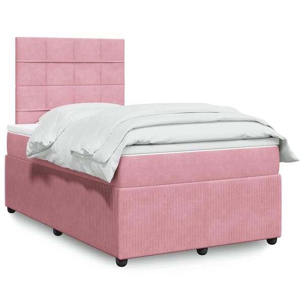 vidaXL Boxspringbett mit Matratze Rosa 120x190 cm Samt