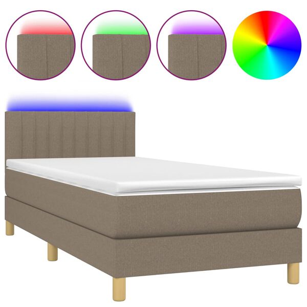 vidaXL Boxspringbett mit Matratze & LED Taupe 100x200 cm Stoff