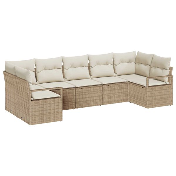 vidaXL Gartensofa-set mit Kissen 7 pcs Beige und Wei&szlig; Poly-Rattan