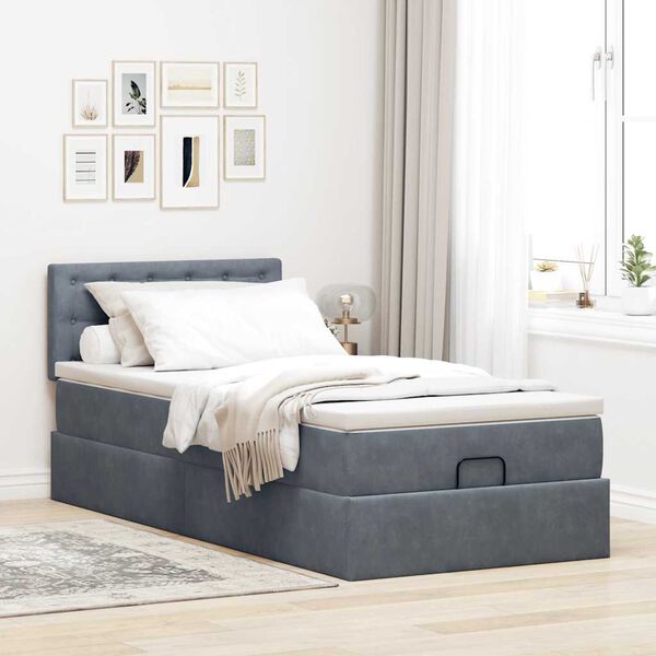 vidaXL Ottoman-Bett mit Matratze Dunkelgrau 90x200 cm Samt