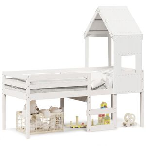 vidaXL Hochbett mit Dach Wei&szlig; 90x190 cm Massivholz Kiefer