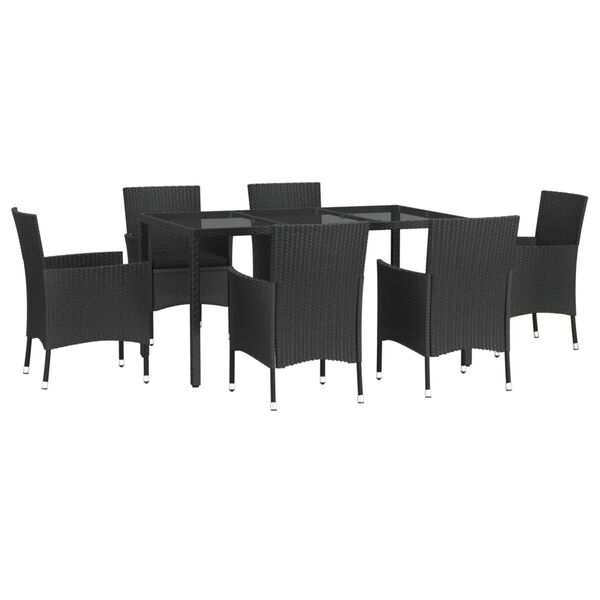 vidaXL 7-tlg. Garten-Essgruppe mit Kissen Schwarz Poly Rattan