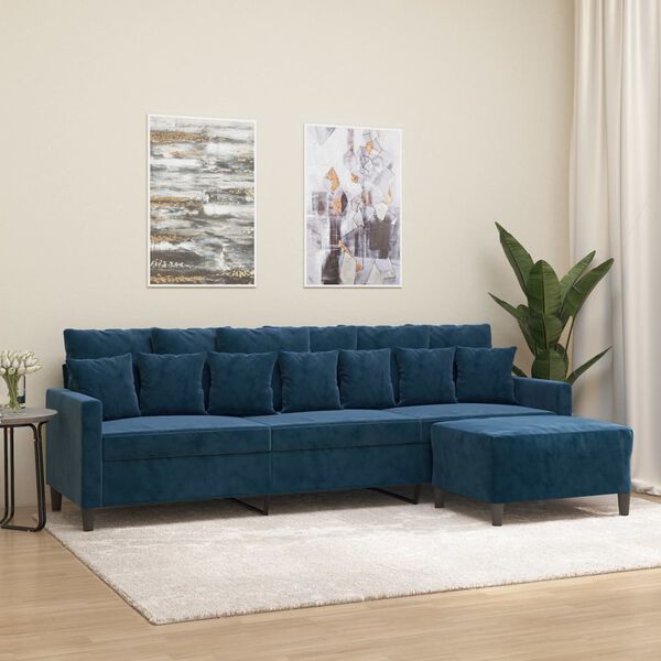 vidaXL 3-Sitzer-Sofa mit Hocker Blau 210 cm Samt