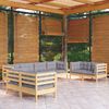 vidaXL 8-tlg. Garten-Lounge-Set mit Grauen Kissen Kiefer Massivholz