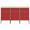 vidaXL Werkbank mit Schubladen 3 pcs Rot und Grau 75 x 45 x 85 cm