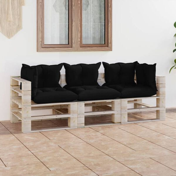 vidaXL Garten-Palettensofa 3-Sitzer mit Kissen Kiefernholz