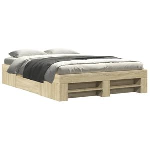 vidaXL Bettgestell Sonoma-Eiche 135x190 cm Holzwerkstoff