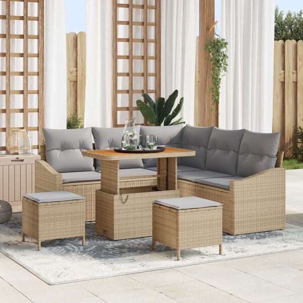 vidaXL Garten-Sofa-Set mit Kissen 8 pcs Beige Poly Rattan