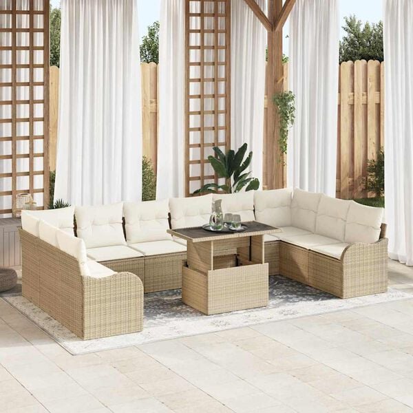 vidaXL Gartensofa-set mit Kissen 11 pcs Beige Poly Rattan