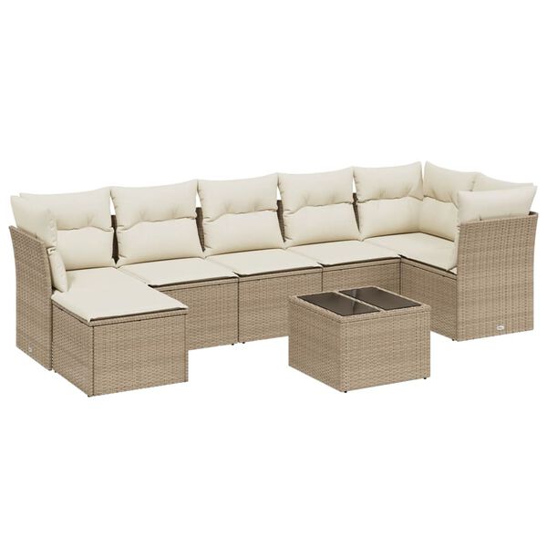vidaXL 8-tlg. Garten-Sofagarnitur mit Kissen Beige Poly Rattan