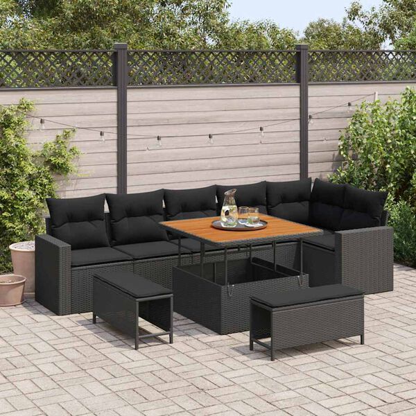 vidaXL Garten-Sofa-Set 9 pcs Schwarz Poly-Rattan