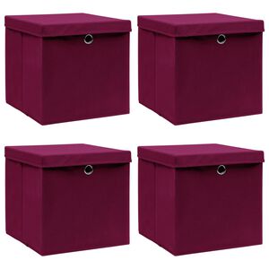 vidaXL Aufbewahrungsboxen mit Deckeln 4Stk. Dunkelrot 32x32x32cm Stoff