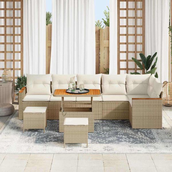 vidaXL Gartensofa-set 9 pcs Beige Poly-Rattan
