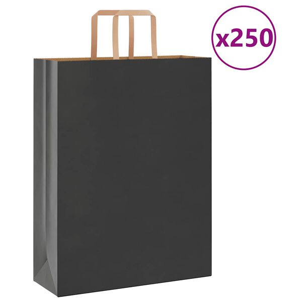 vidaXL Papiertragetaschen 250 Stk. mit Henkeln Schwarz 32x12x42 cm