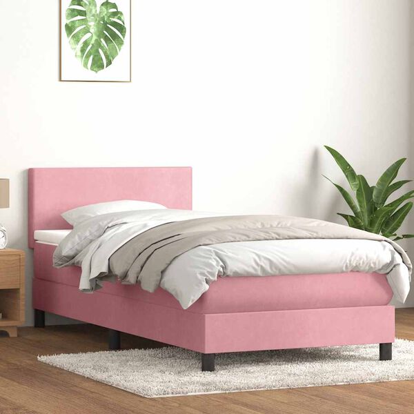 vidaXL Boxspringbett mit Matratze Rosa 100x220 cm Samt