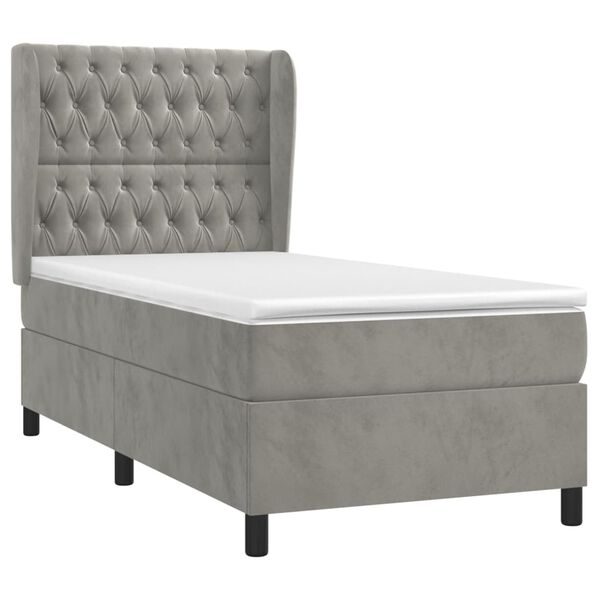 vidaXL Boxspringbett mit Matratze Hellgrau 90x190 cm Samt