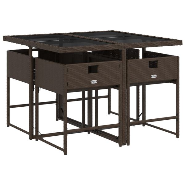 vidaXL 5-tlg. Garten-Essgruppe mit Kissen Braun Poly Rattan