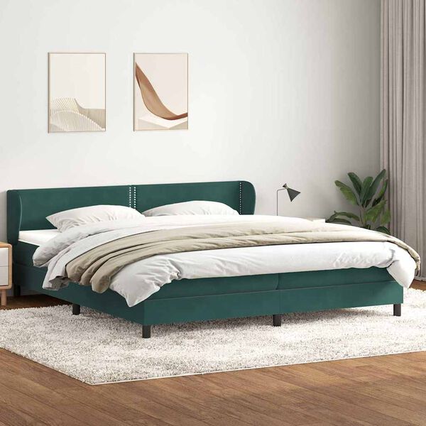 vidaXL Boxspringbett mit Matratzen Dunkelgr&uuml;n 180x220 cm Samt