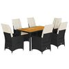 vidaXL 7-tlg. Garten-Essgruppe mit Kissen Schwarz Poly Rattan