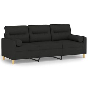 vidaXL 3-Sitzer-Sofa mit Zierkissen Schwarz 180 cm Stoff