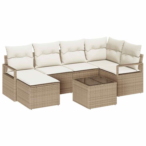 vidaXL Garten-Sofa-Set mit Kissen mit Speicher 7 pcs Beige und Creme