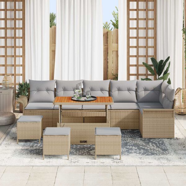 vidaXL Gartensofa-set mit Kissen 10 pcs Beige Poly-Rattan