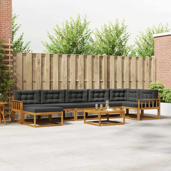vidaXL Outdoor-Sofagarnitur mit Kissen 8 pcs Natur und Anthrazit