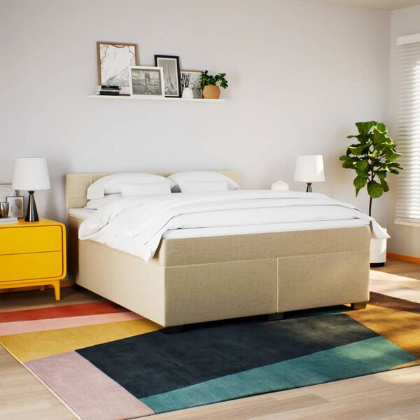 vidaXL Boxspringbett mit Matratze Creme 180x200 cm Stoff