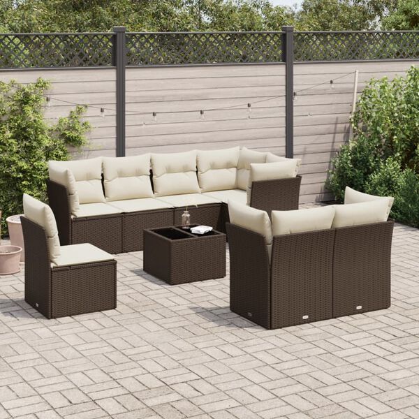 vidaXL 9-tlg. Garten-Sofagarnitur mit Kissen Braun Poly Rattan