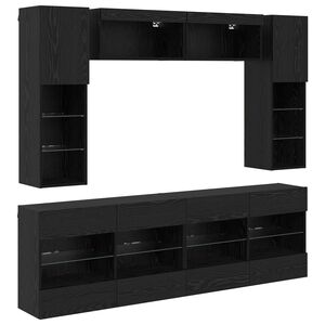 vidaXL TV Wandm&ouml;bel Set mit LED 6 Stk. Schwarz Eiche Holzwerkstoff