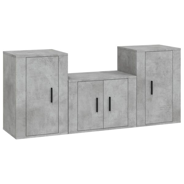 vidaXL 3-tlg. TV-Schrank-Set Betongrau Holzwerkstoff