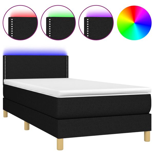 vidaXL Boxspringbett mit Matratze & LED Schwarz 90x200 cm Stoff