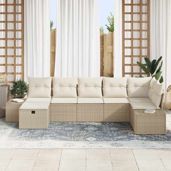 vidaXL Sofa Set mit Kissen 7 pcs Poly-Rattan