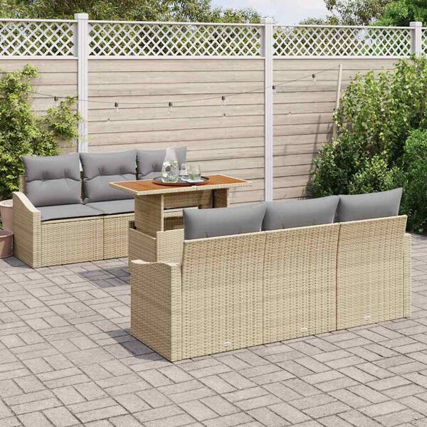 vidaXL Garten-Sofa-Set mit Speicher 7 pcs Beige Poly Rattan