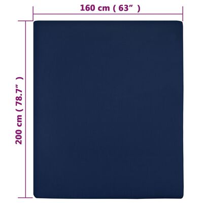 vidaXL Spannbettlaken Jersey Marineblau 160x200 cm Baumwolle