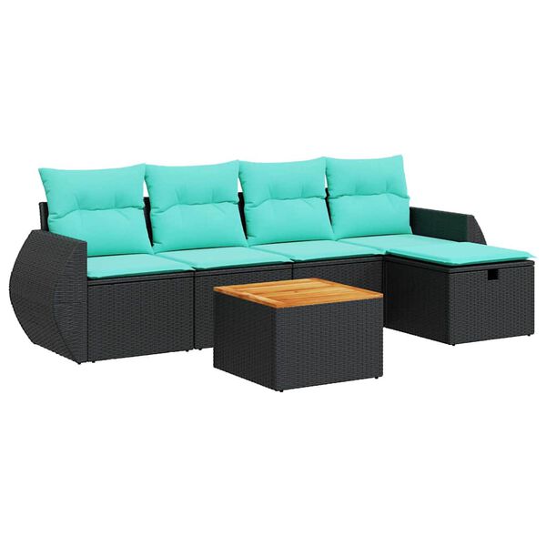 vidaXL 6-tlg. Garten-Sofagarnitur mit Kissen Schwarz Poly Rattan