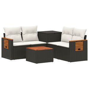 vidaXL Sofa Set 6 stk. Schwarz und Cremewei&szlig; Polyrattan und Stahl