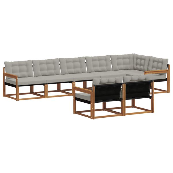 vidaXL Outdoor-Sofagarnitur mit Kissen 8 pcs Nat&uuml;rlich und Hellgrau