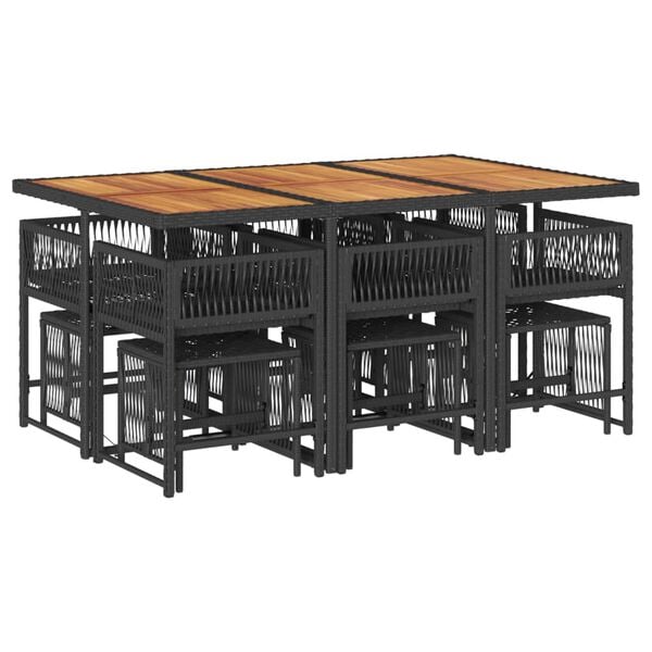 vidaXL 11-tlg. Garten-Essgruppe mit Kissen Schwarz Poly Rattan