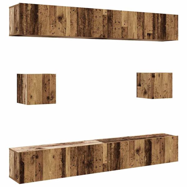 vidaXL 6-tlg. TV-Schrank-Set Wandmontage Altholz-Optik Holzwerkstoff
