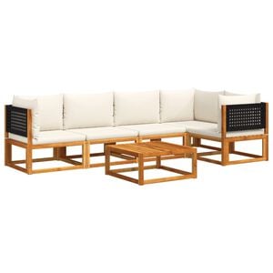 vidaXL 6-tlg. Gartensofa-Set mit Kissen Holz Akazie & Rattan
