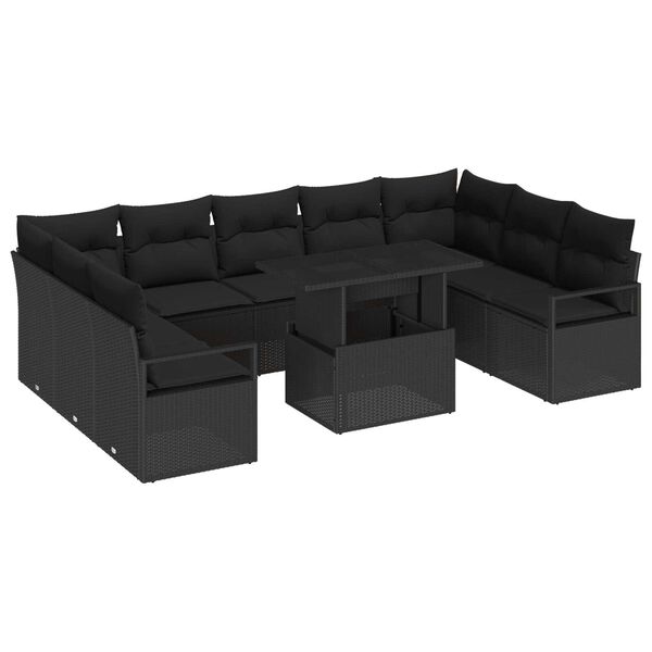 vidaXL Garten-Sofa-Set mit Speicher 10 pcs Schwarz Poly Rattan