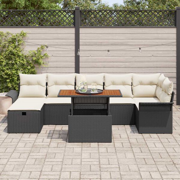 vidaXL Gartensofa-set mit Kissen 8 pcs Schwarz Poly-Rattan