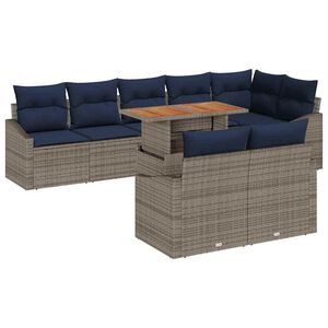 vidaXL Garten-Sofa-Set mit Speicher 9 pcs Grau Poly Rattan